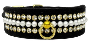 Elegant RHINESTONE Luxury Mini Pearl 2 row Jewel BLING DOG COLLAR Handmade USA!  - Picture 1 of 5