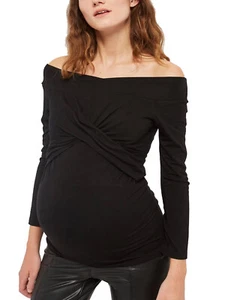 Ex-TopShop Black Long Sleeved Bardot Maternity Top - BNWOT - Picture 1 of 3
