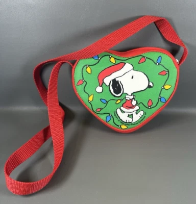 Snoopy Hart Shaped Christmas 7" Canvas Handbag Peanuts - Image 1 of 4
