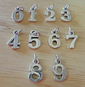 Sterling Silver Number 1 2 3 4 5 6 7 8 9 or 0 Larger Block Style Charm - Picture 1 of 6