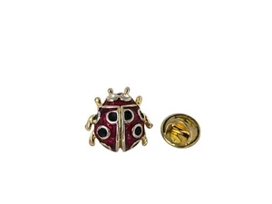 Ladybug.- Red Iridescent Coloring - Clear Rhinestone Eyes, Gold-Tone Pin/Brooch - Picture 1 of 5