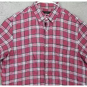Banana Republic Shirt Men Large Red Plaid 100% Linen Camden Fit Summer Button Up - Picture 1 of 8