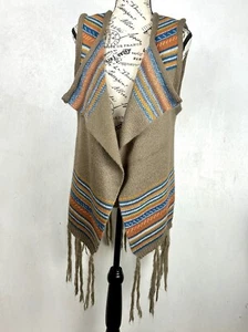 Schal Poncho offen mittel ärmellos Strick Pullover Fransen Weste Top Tribal Western - Bild 1 von 13