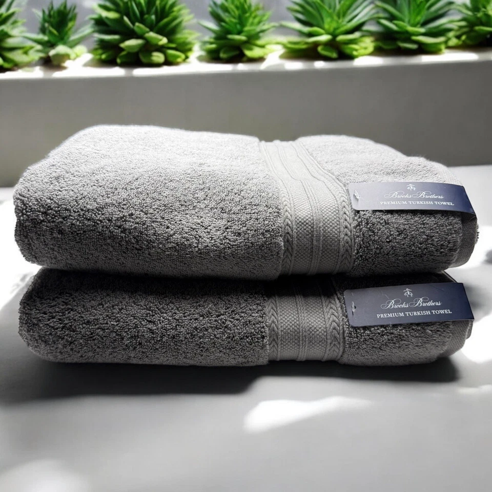 Brooks Brothers Premium Turco 2 Toallas de Baño Gris 100% Algodón Nuevo Foto 1 de 4