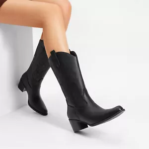 Women Western Boots Square Toe Cowboy Cowgirl Boot Music Festival Mid Calf Boots - Picture 1 of 47