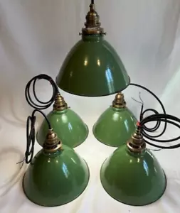 ONE Vintage 9" Porcelain Deep Cone Pendant Industrial Green Lamp Light UL Fitter - Picture 1 of 21