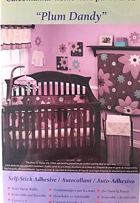 New NoJo "PLUM DANDY" Floral Removable Wall Decals  4 Sheets (10x18) Flower NEW - Image 1 of 4