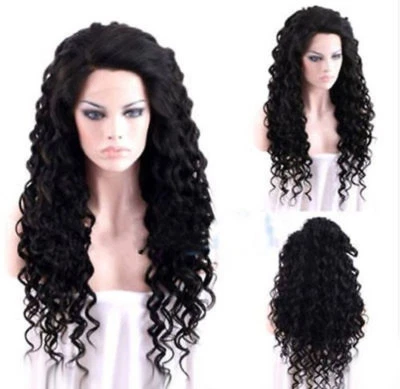 Nueva Moda Peluca Larga Negra Ondulada Espiral Rizos Mujeres Juegos con disfraces Pelucas + Gorra Peluca Foto 1 de 3