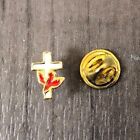 Badge Lovely Red Dove White Cross Gold Tone Lapel Pin Religious Christian Brooch