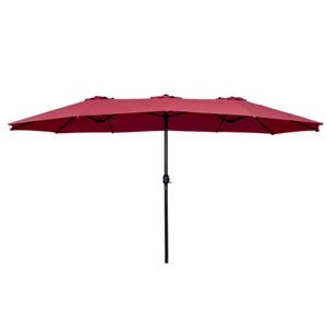 Costway 15' Wine Twin Umbrella Double-Sided Outdoor Market Umbrella Stability - Picture 1 of 8