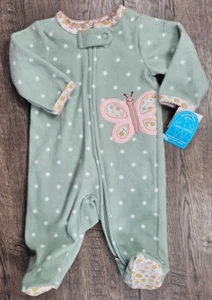 Baby Girl Clothes New Carter's Newborn Green Fleece Butterfly Footed Outfit - Picture 1 of 3