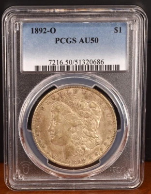 Moneda de 1 dólar Morgan 1892- O PCGS AU50 - dólar estadounidense Foto 1 de 4