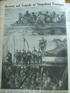 Antique Print The War Illustrated Heroism & Tragedy Of Torpedoed Transport 1917 - Picture 1 of 1