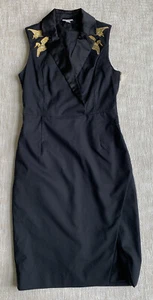 Altuzarra Sleeveless Wrap Dress Satin Lapels Embroidered Gold Cranes Sz 4 Black - Picture 1 of 12