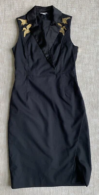 Altuzarra Sleeveless Wrap Dress Satin Lapels Embroidered Gold Cranes Sz 4 Black - Image 1 of 4