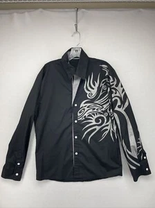 Jeansian Mens Shirt XL XLarge Black Button Up Long Sleeve Asymmetrical Collar - Picture 1 of 10