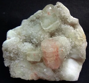 PINK APOPHYLLITE CUBES ON CORAL CHALCEDONY MATRIX MINERALS SPECIMENS - Picture 1 of 3