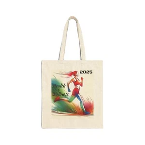Fitness Wellness Cotton Canvas Tote Bag Healthy Gym Workout Reusable, Exercise - Picture 1 of 5