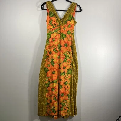 Maxi Vestido Hawaiano Togs Vintage Años 60 Hawaiano Plisado Tren Hibisco Para Mujer XS Foto 1 de 4