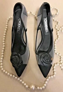 CHANEL COCO Mesh CC Floral Logo Black Pointed toe CC on Heel Pumps Size 41 - Picture 1 of 21