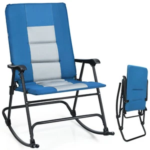 Foldable Rocking Padded Chair Portable Functional Camping Chair w/Armrest Blue - Picture 1 of 9