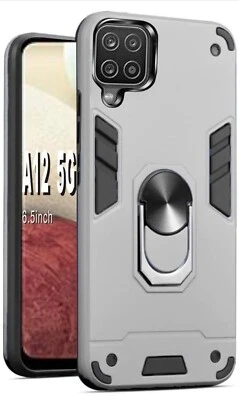 Funda Teléfono Samsung Galaxy A12 5G Funda, 360 Metal Anillo Giratorio Soporte Plateado Foto 1 de 4