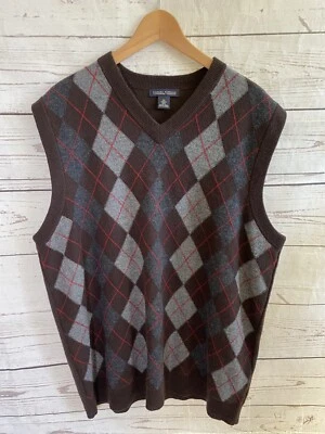 Мужской свитер жилет Banana Republic X Large Argyle с V-образным вырезом кашемировый шерстяной серый коричневый - Изображение 1 из 4