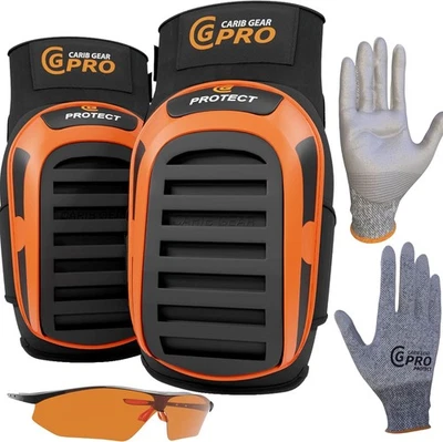 Rodilleras CARIB GEAR PRO para trabajos de construcción, trabajo pesado NEGRO Y NARANJA  Foto 1 de 4