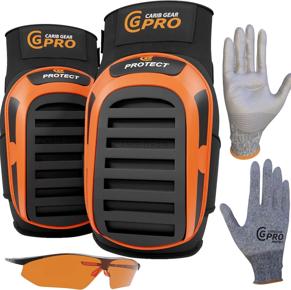 Rodilleras CARIB GEAR PRO para trabajos de construcción, trabajo pesado NEGRO Y NARANJA  Foto 1 de 4