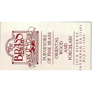 The Brass Crab Purveyors of Fine Brass Savannah GA Vintage Business Card SF3-B4 - Picture 1 of 2