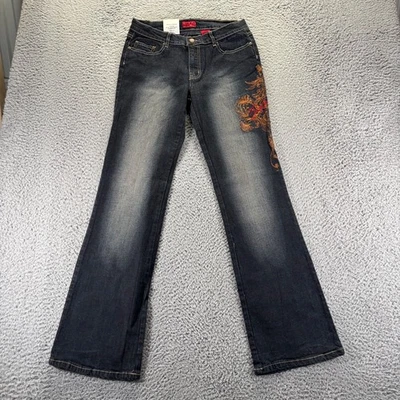 Pantalones de mezclilla Paco para mujer talla 11 algodón lavado oscuro elástico tiro bajo bootcut bordado Foto 1 de 4