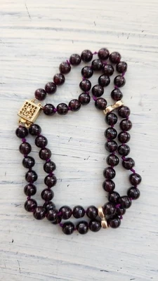 Vintage Garnet Bead Bracelet 14kt Gold Filled Box Clasp Double Strand 8.5 Inch - Image 1 of 4