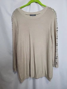 Cremefarbener gebrauchter Pullover mit Strassverzierung NY COLLECTION Gr. L - Bild 1 von 7