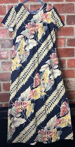 Hilo Hattie Long Maxi Dress Hawaiian Floral Tropical Cotton Rayon Size Small - Picture 1 of 7