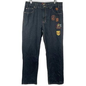 Pantalones de mezclilla rectos Phat Classics vintage azul índigo parches para hombre 38x34 mezcla de algodón - Imagen 1 de 5