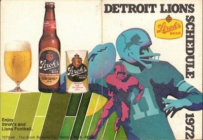 1972 DETROIT LIONS FOOTBALL POCKET SCHEDULE SPONSORED BY STROH'S BEER  - Image 1 of 2