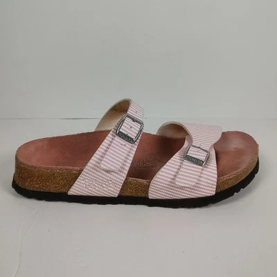 Birkenstock Birkis Aziza 粉红色条纹因果华丽带凉鞋女式 6-6.5 (37) — 第 1/4 张图片
