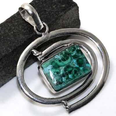 Colgante de plata 925 chapado en crisocola malaquita joyería hecho a mano tamaño 1,8" GW Foto 1 de 3
