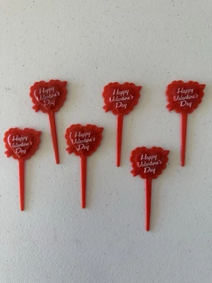 Set Of 6 Vintage Happy Valentines Day Cupcake Toppers Holiday Baking Decorations - Image 1 of 3