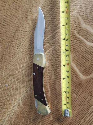 Cuchillo vintage Schrade+ EE. UU. LB7, mango de latón y madera, bloqueo, cuchillo plegable Foto 1 de 4