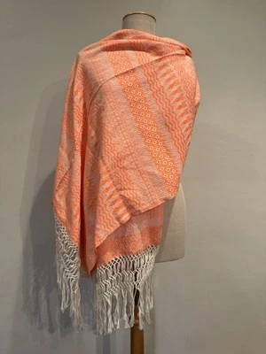 Mexican Rebozo Patzcuaro Neon Orange White Fish Naranja Blanco Pescado Wrap - Изображение 1 из 4