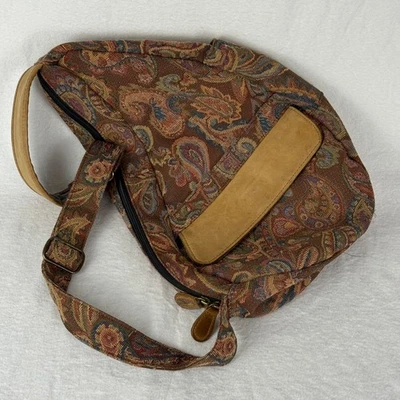 Mochila Bandolera Cartera Tapiz y Cuero Clásica Boho LL Bean AmeriBag De Colección Foto 1 de 4