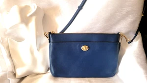 Coach Umhängetasche poliert Kiesel Poly Leder dunkelblau vergoldet C3378 - Bild 1 von 10