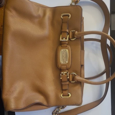 Michael Kors Hamilton Tote Leather Purse Brown Gold Chain Crossbody Shoulder - Image 1 of 4