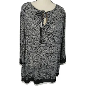 Blusa túnica manga 3/4 negra/blanca floral para mujer Marina Luna 1X - Imagen 1 de 6
