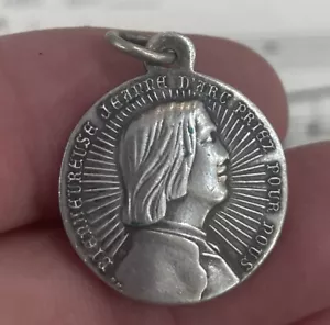 Antique French Silver Plated Joan of Arc Religious Medal c1920 - Picture 1 of 3