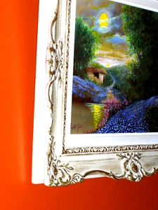 Original Bluebonnet Landscape Moon Light Barn Pond Creek Trees, Gold Beige Frame - Picture 1 of 12