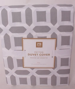 Pottery Barn PB Teen Peyton King Bettbezug, Hellgrau, Baumwollperkal, Geo - Bild 1 von 2