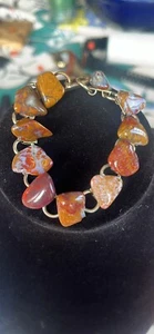 Mexican Crazy Lace Agate Bracelet Vintage Jewelry Crystal Precious Stone 7” - Picture 1 of 4