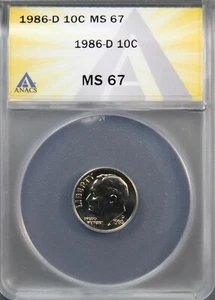 1986-D Roosevelt Dime professionally ANACS-graded MS67 Gem Uncirculated $28.95 - Picture 1 of 2